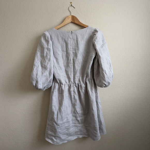Linen Puff Sleeve Dress Light Gray - Picture 3 of 8